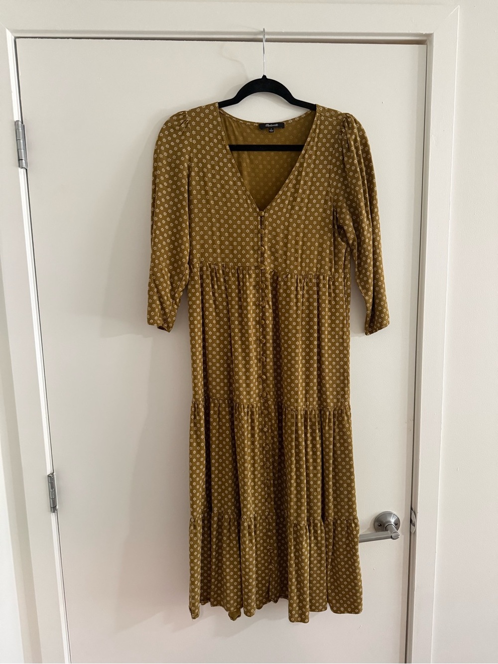 Madewell Mustard Polka-Dot Tiered Maxi Dress